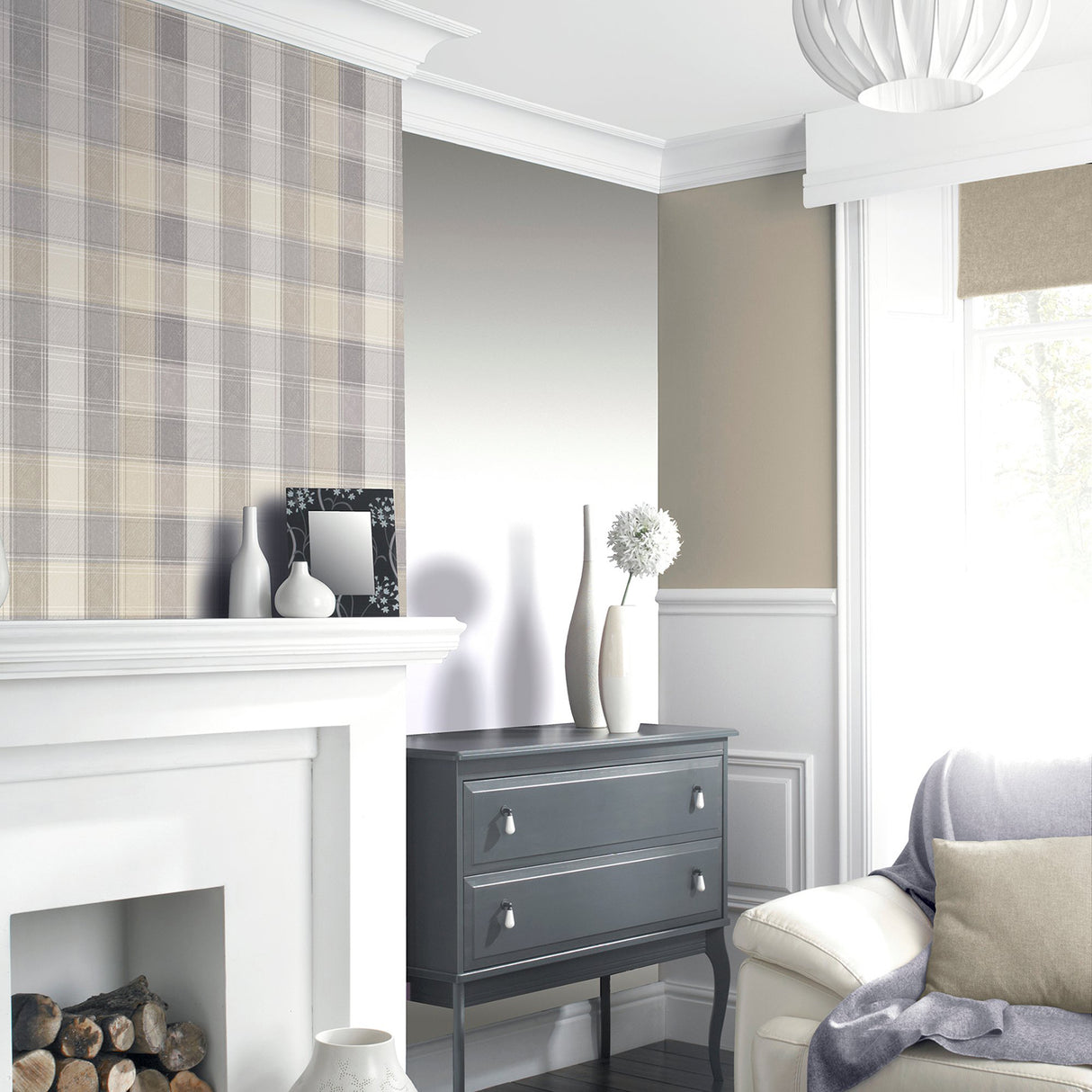 Geraldine Grey by Arthouse Plaid Wallpaper- Brewster Home Fashions AH901902
