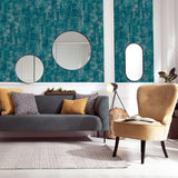 Velour Teal by Arthouse Distressed Blown Vinyl Wallpaper – Brewster AH904005