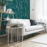 Velour Teal by Arthouse Distressed Blown Vinyl Wallpaper – Brewster AH904005
