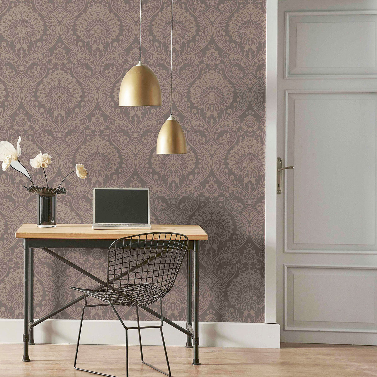 Berenice Rose Gold Luxe Rose Gold by Arthouse Damask Wallpaper- Brewster Home Fashions AH906605