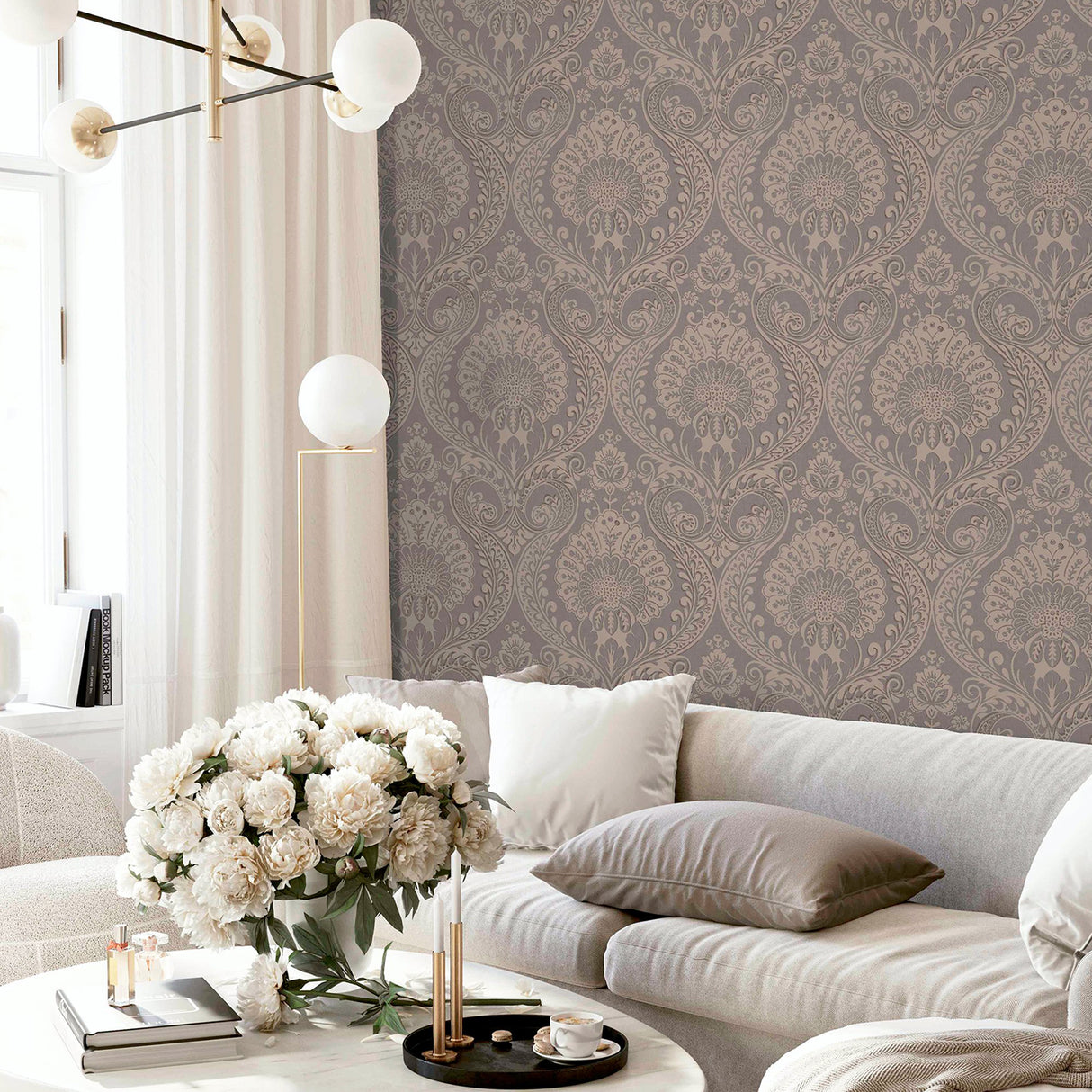 Berenice Rose Gold Luxe Rose Gold by Arthouse Damask Wallpaper- Brewster Home Fashions AH906605