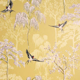 Arthouse Asuka Yellow Sparrow Forest Wallpaper roll and room view