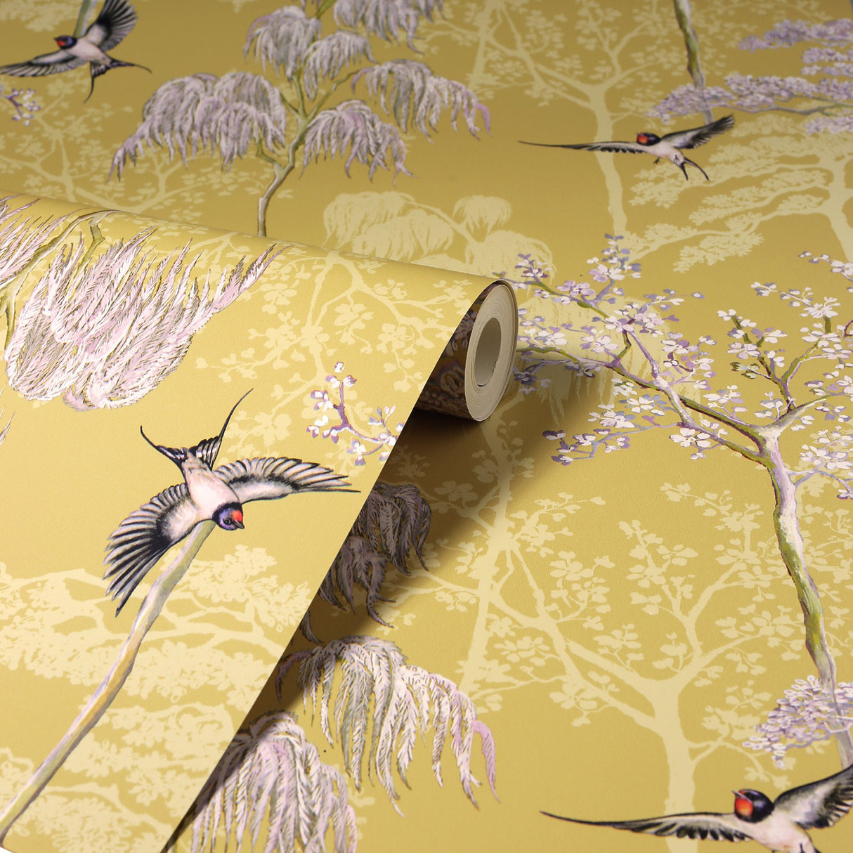 Asuka Yellow by Arthouse Sparrow Forest Wallpaper – Brewster AH908002