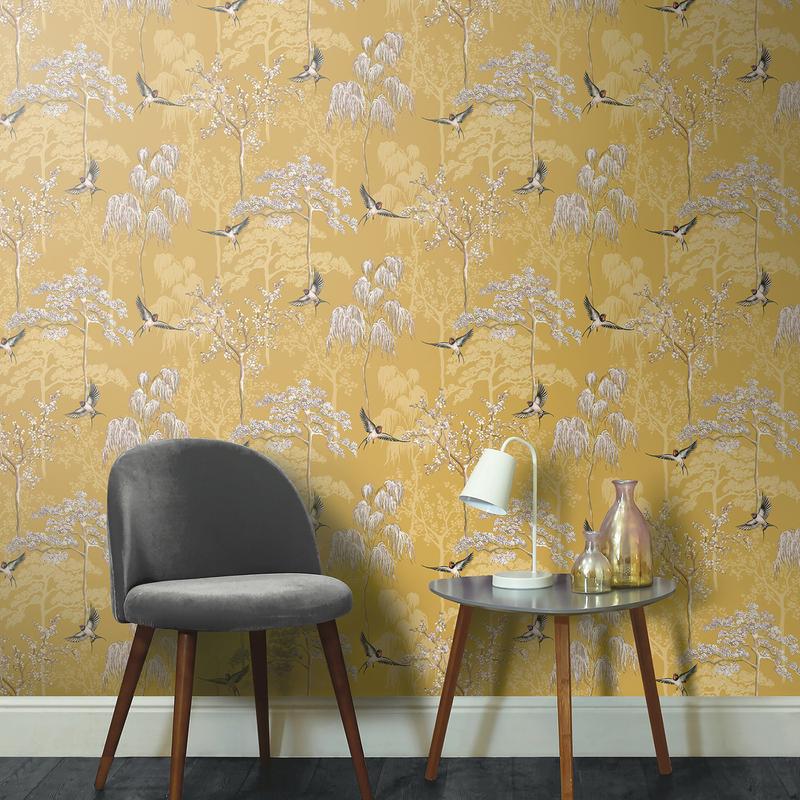 Asuka Yellow by Arthouse Sparrow Forest Wallpaper – Brewster AH908002
