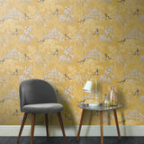 Asuka Yellow by Arthouse Sparrow Forest Wallpaper – Brewster AH908002