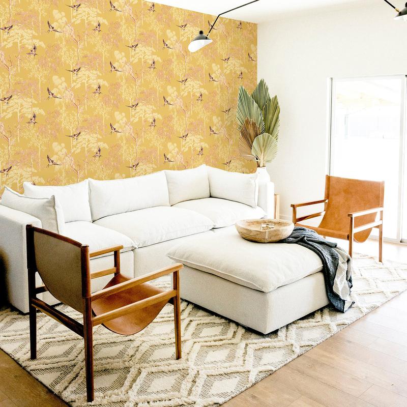 Asuka Yellow by Arthouse Sparrow Forest Wallpaper – Brewster AH908002