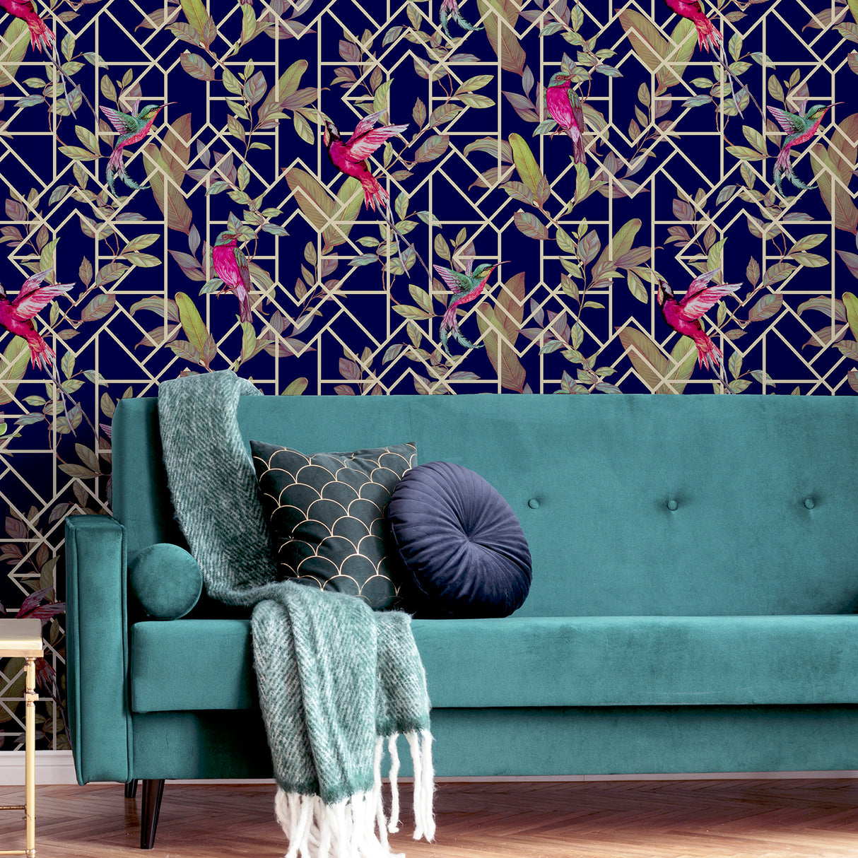 Thelma Navy by Arthouse Tropical Deco Wallpaper – Brewster Home Fashions AH908003