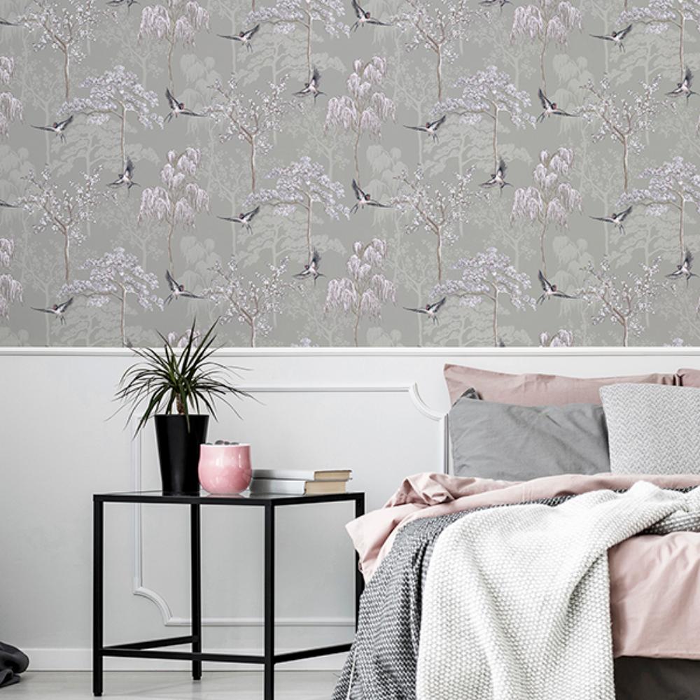 Asuka Grey by Arthouse Sparrow Forest Wallpaper – Brewster Home Fashions AH908105