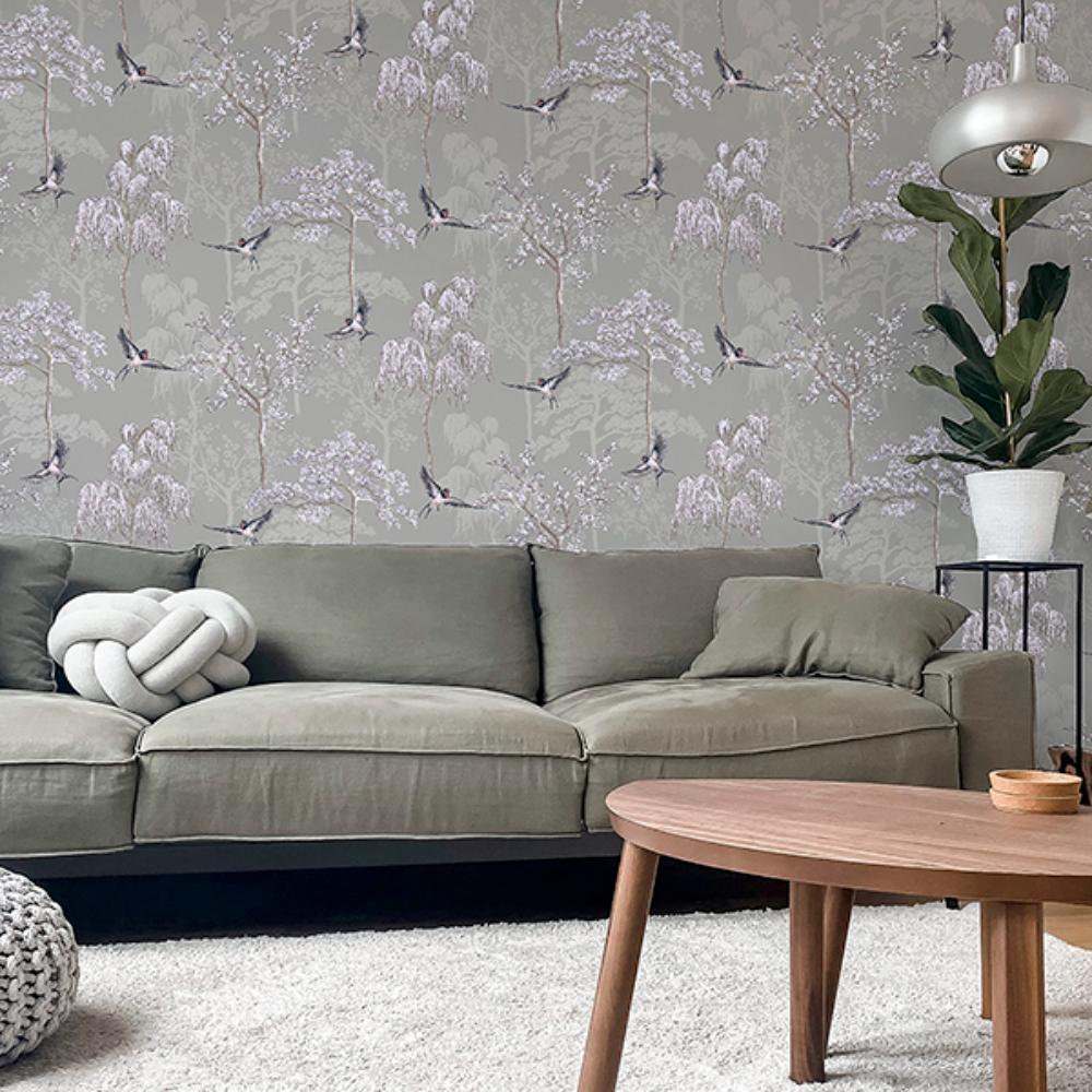 Asuka Grey by Arthouse Sparrow Forest Wallpaper – Brewster Home Fashions AH908105