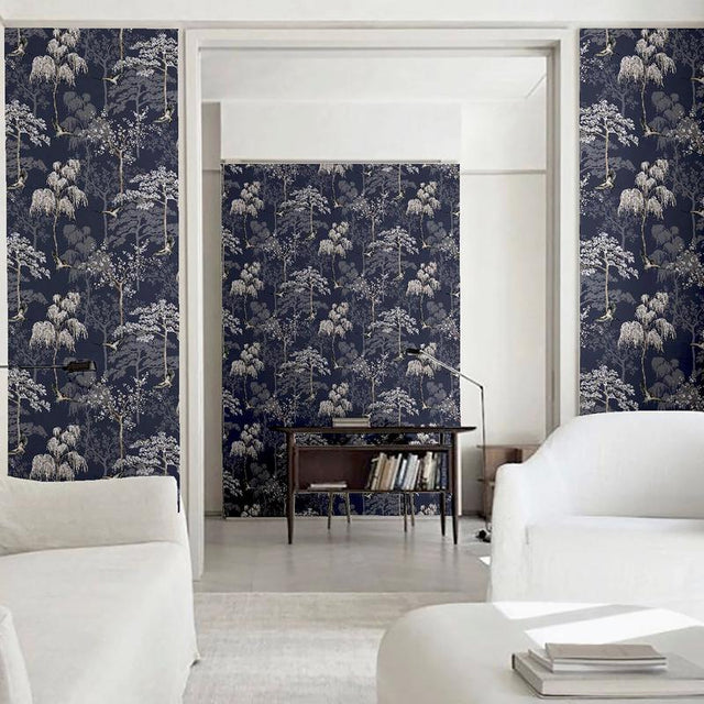 Asuka Blue by Arthouse Sparrow Forest Wallpaper – Brewster AH908106