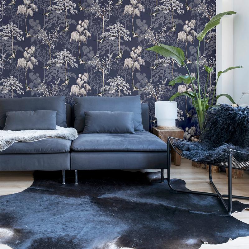 Asuka Blue by Arthouse Sparrow Forest Wallpaper – Brewster AH908106