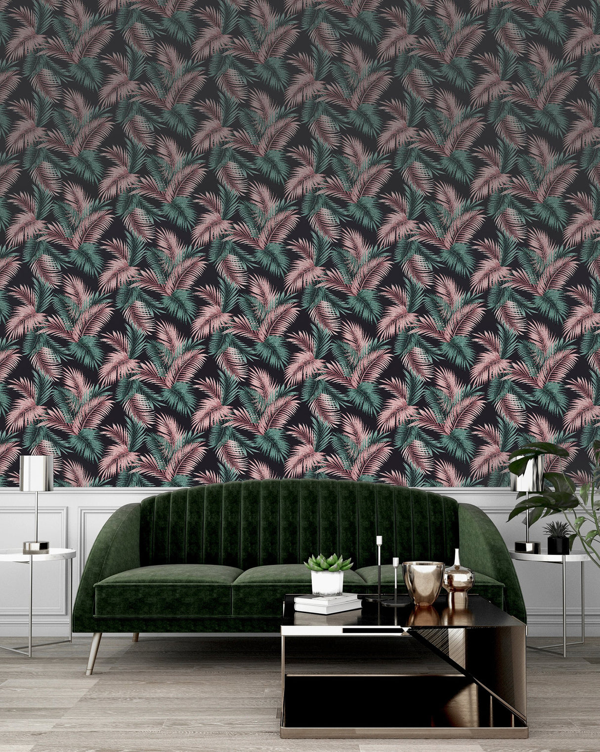 Eliza Sea Green by Arthouse Palm Fronds Wallpaper- Brewster Home Fashions AH908308