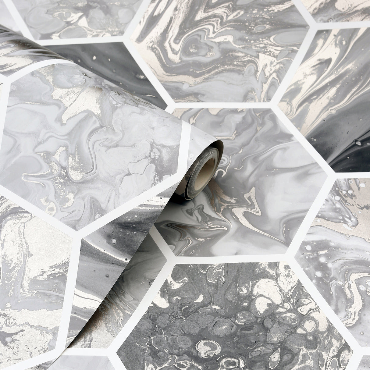 Marlon Charcoal by Arthouse Hexagon Tiles Wallpaper – Brewster Home Fashions AH908502