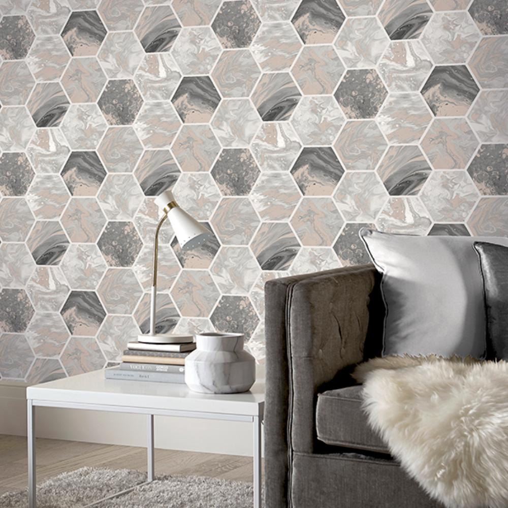 Marlon Charcoal by Arthouse Hexagon Tiles Wallpaper – Brewster Home Fashions AH908502