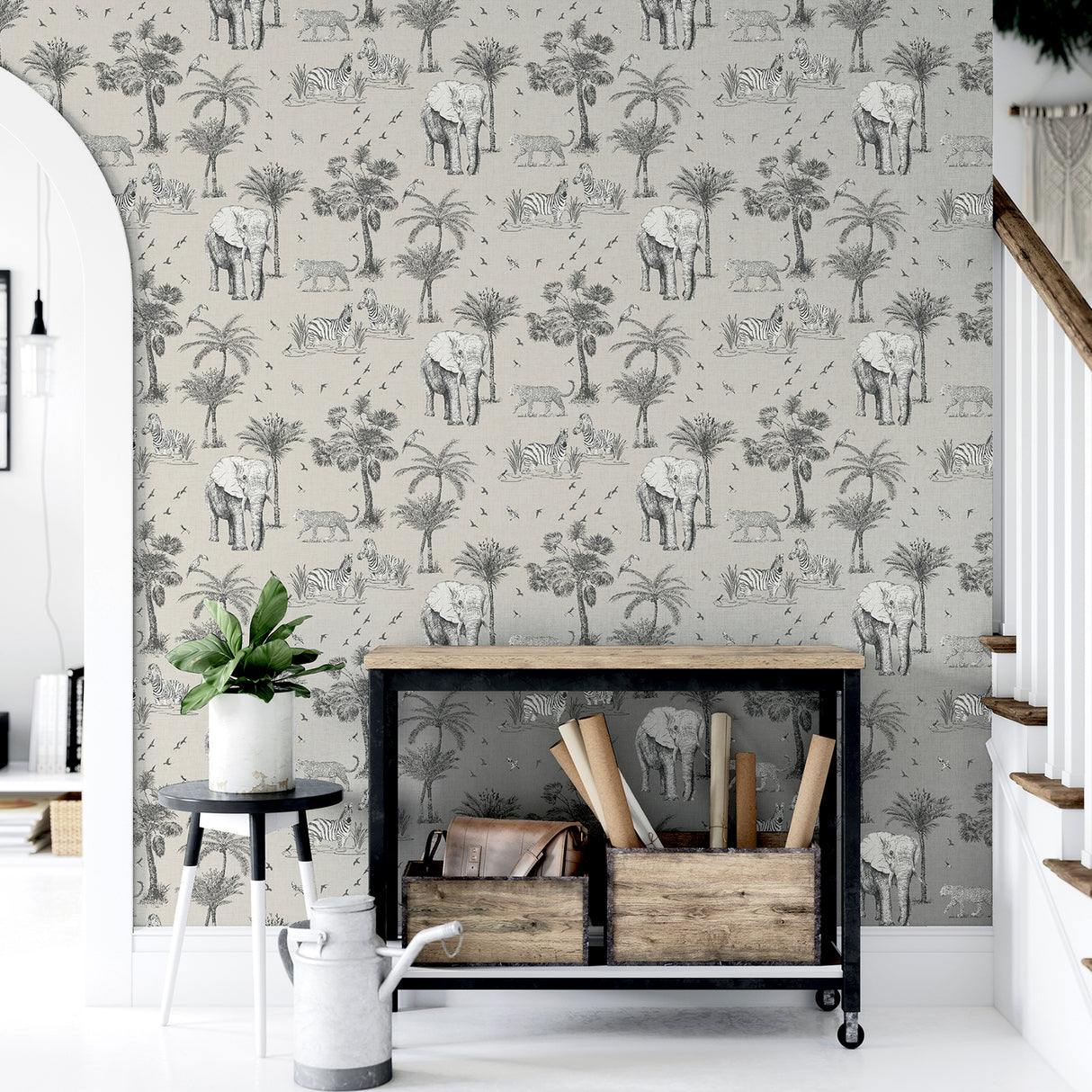 Lionel Grey by Arthouse Safari Lagoon Wallpaper – Brewster Home Fashions AH908902