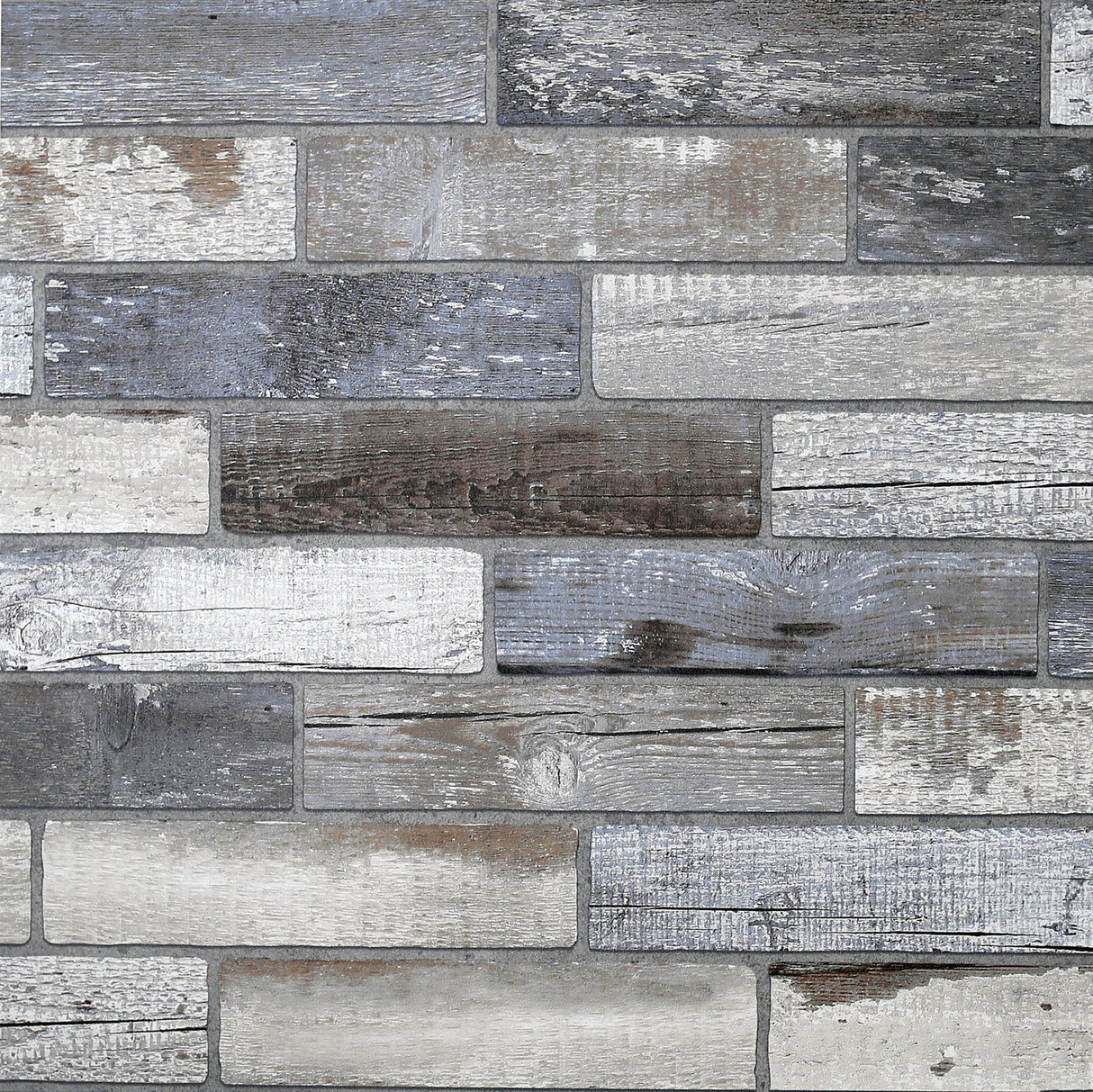 Wallace Grey Wood Tile wallpaper with rustic wood plank tile design