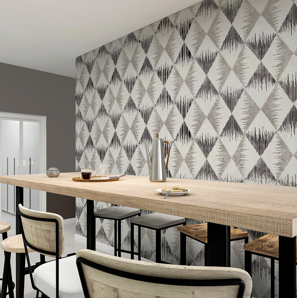 Reuben Grey by Arthouse Ikat Geometric Wallpaper – Brewster Home Fashions AH909401