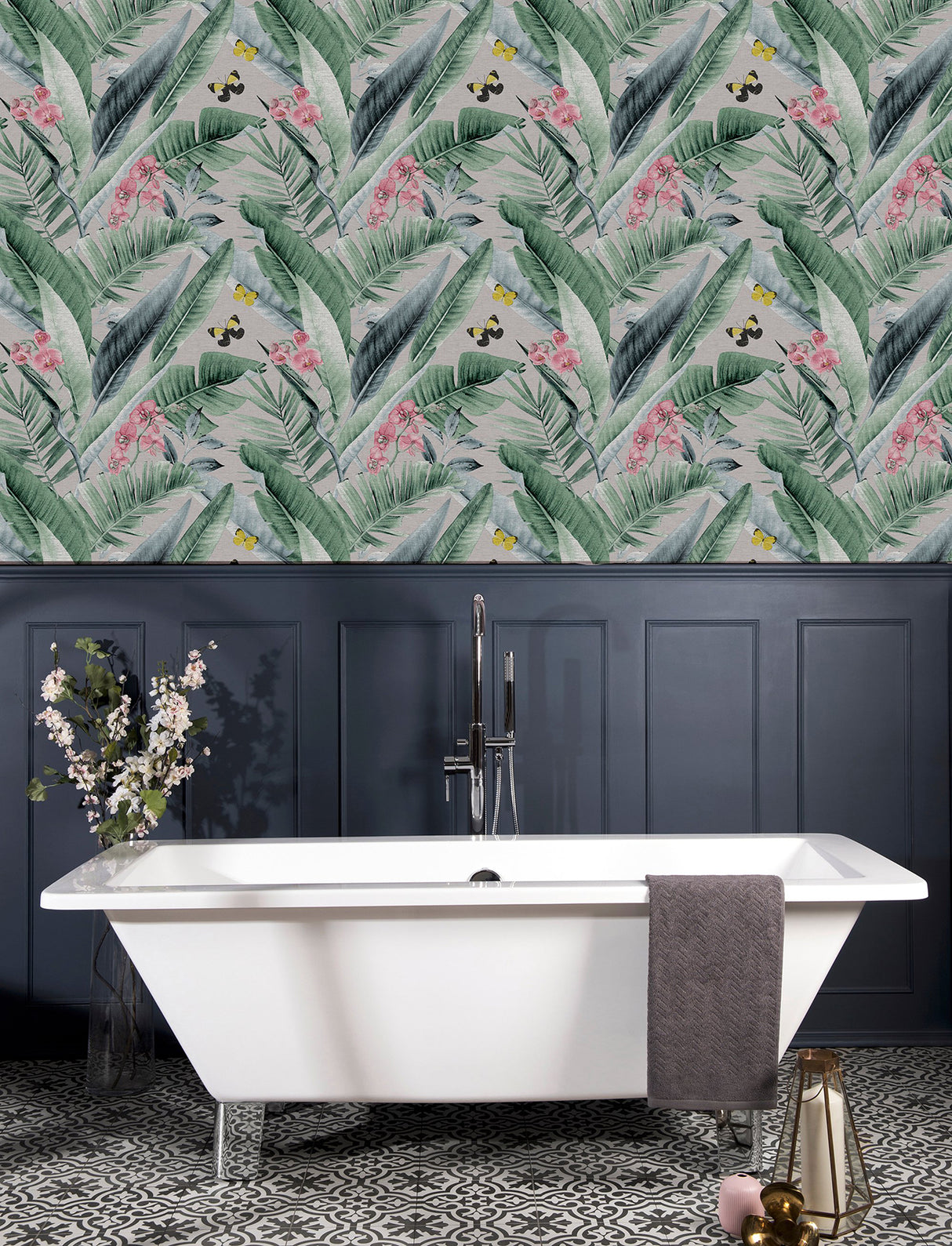 Miriam Grey Tropical by Arthouse Tropical Wallpaper – Brewster Home Fashions AH909404