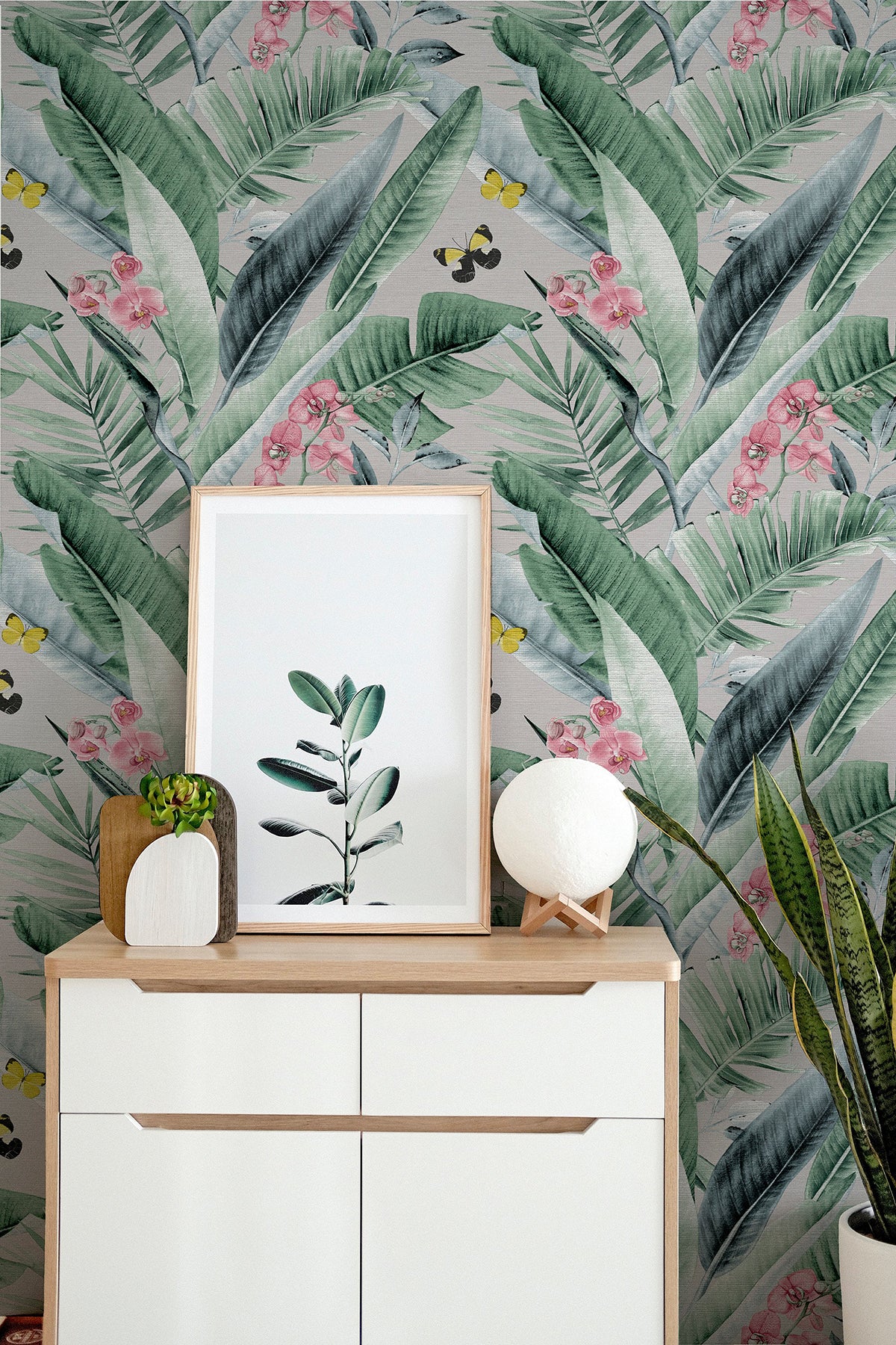 Miriam Grey Tropical by Arthouse Tropical Wallpaper – Brewster Home Fashions AH909404