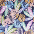 Vivette Multicolor Hot Tropic Wallpaper swatch with neon palm leaves on navy