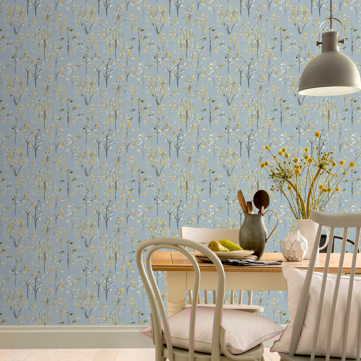 Mayumi Yellow by Arthouse Birch Grove Wallpaper – Brewster AH909503