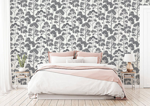 Blanche Silver Trees by Arthouse Botanical Wallpaper – Brewster AH909505