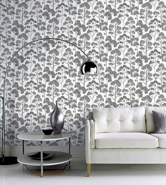 Blanche Silver Trees by Arthouse Botanical Wallpaper – Brewster AH909505