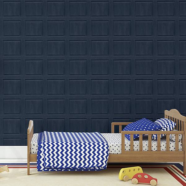 Bellamy Navy by Arthouse Wooden Panel Wallpaper – Brewster Home Fashions AH909601