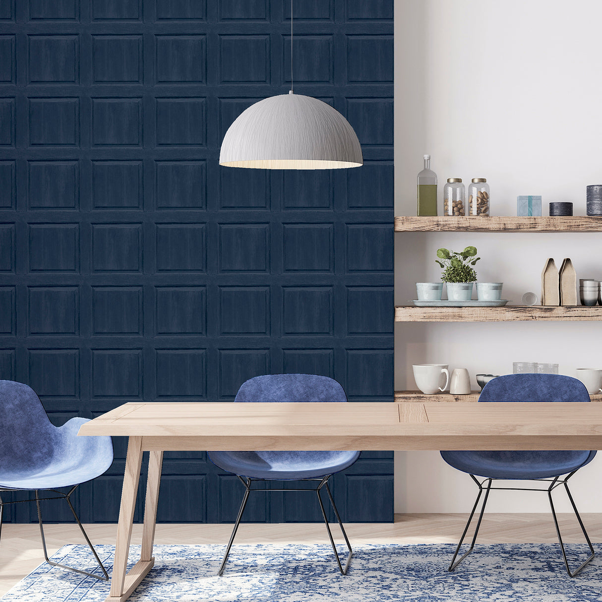 Bellamy Navy by Arthouse Wooden Panel Wallpaper – Brewster Home Fashions AH909601