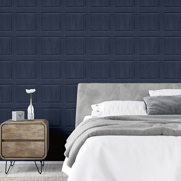 Bellamy Navy by Arthouse Wooden Panel Wallpaper – Brewster Home Fashions AH909601