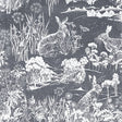 Hattie Navy Meadow Hare Wallpaper room scene with grey dresser and chair