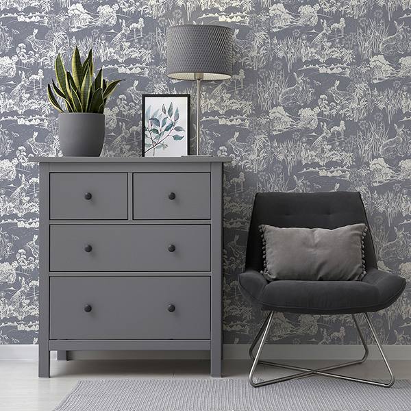 Hattie Navy by Arthouse Meadow Hare Wallpaper – Brewster Home Fashions AH909606
