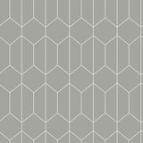 Orson Grey Trellis Wallpaper roll and geometric pattern