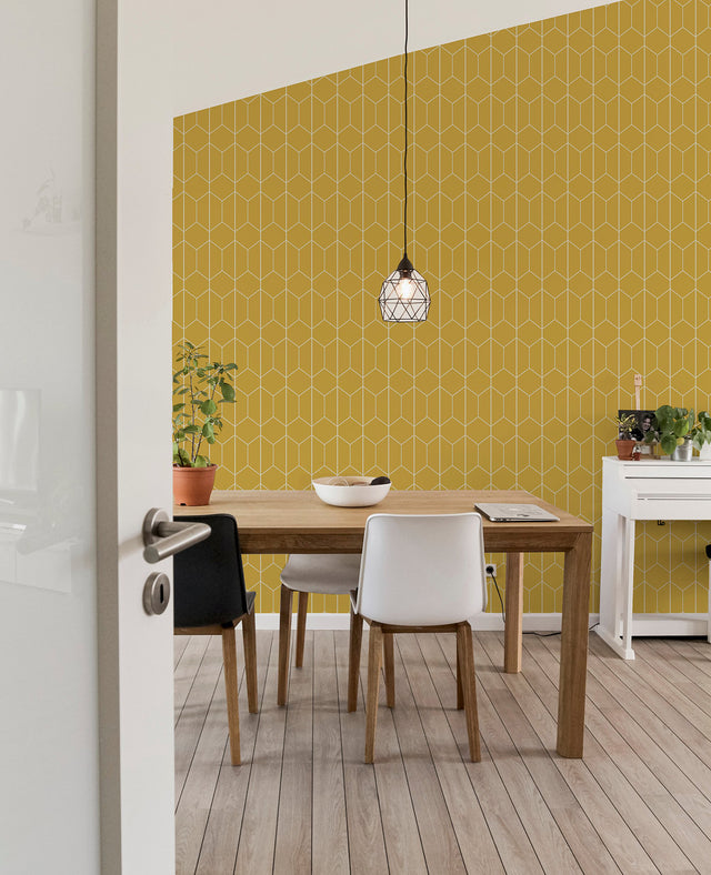 Orson Yellow by Arthouse Trellis Geometric Wallpaper – Brewster Home Fashions AH909701