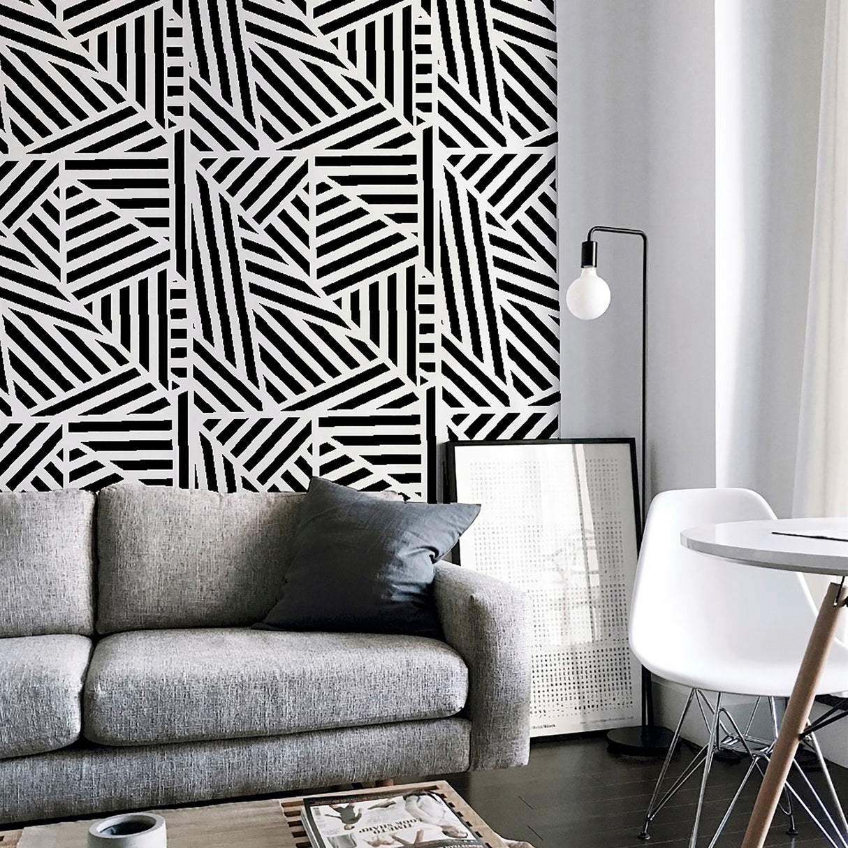 Oswald Black by Arthouse Striped Geometric Wallpaper- Brewster Home Fashions AH910004