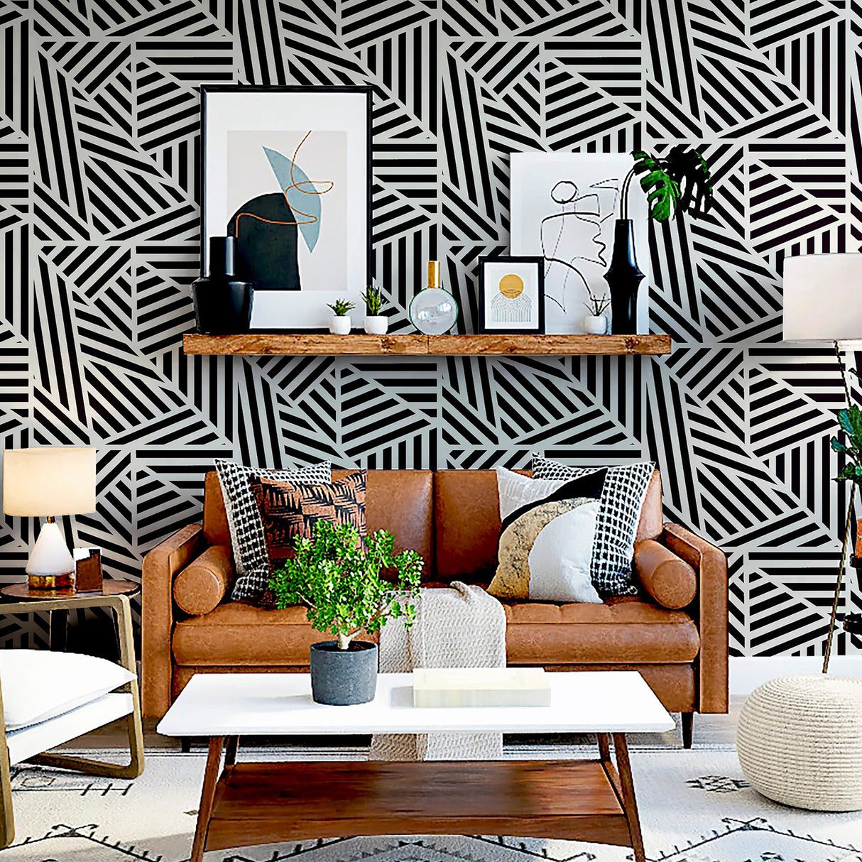 Oswald Black by Arthouse Striped Geometric Wallpaper- Brewster Home Fashions AH910004