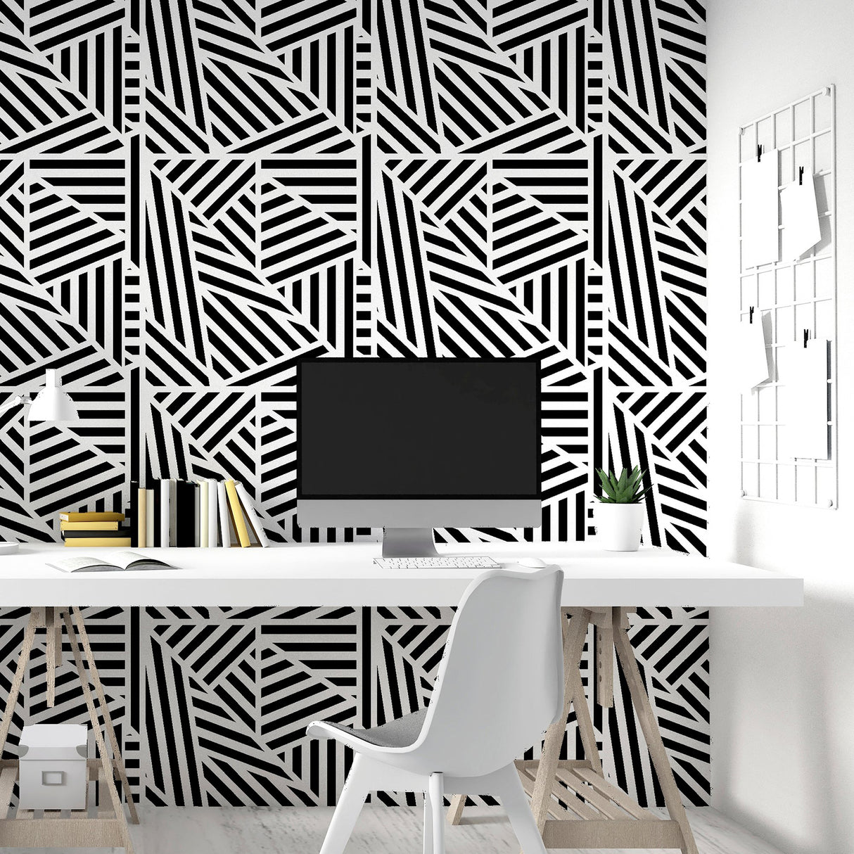 Oswald Black by Arthouse Striped Geometric Wallpaper- Brewster Home Fashions AH910004