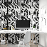 Oswald Black by Arthouse Striped Geometric Wallpaper- Brewster Home Fashions AH910004