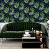 Miami Palms Navy by Arthouse Tropical Botanical Wallpaper- Brewster Home Fashions AH921407