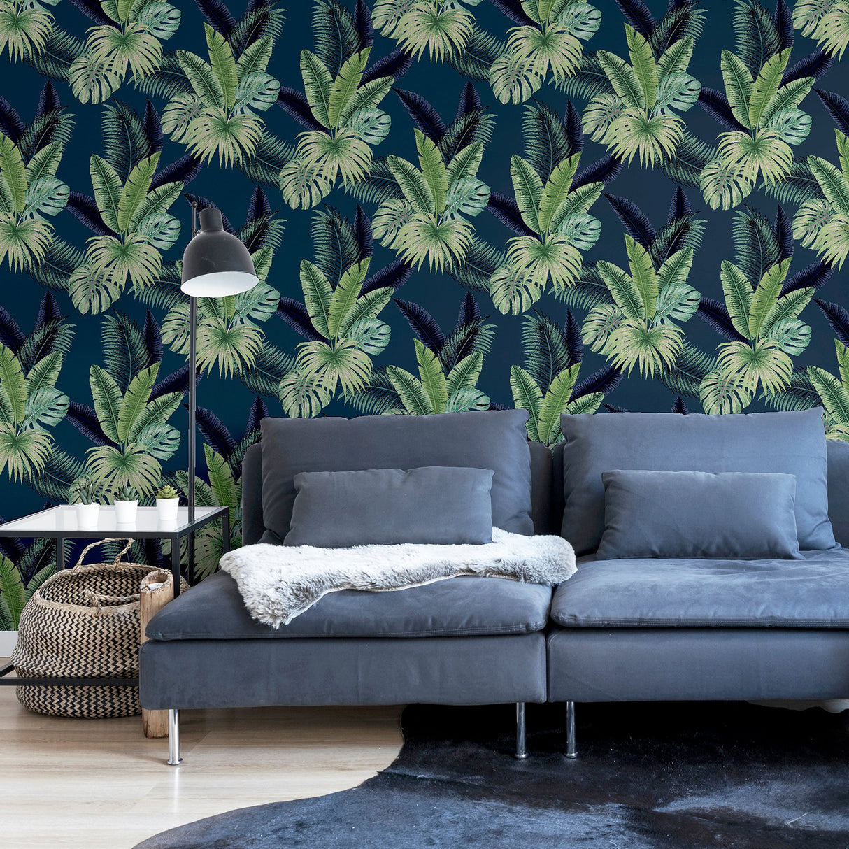 Miami Palms Navy by Arthouse Tropical Botanical Wallpaper- Brewster Home Fashions AH921407