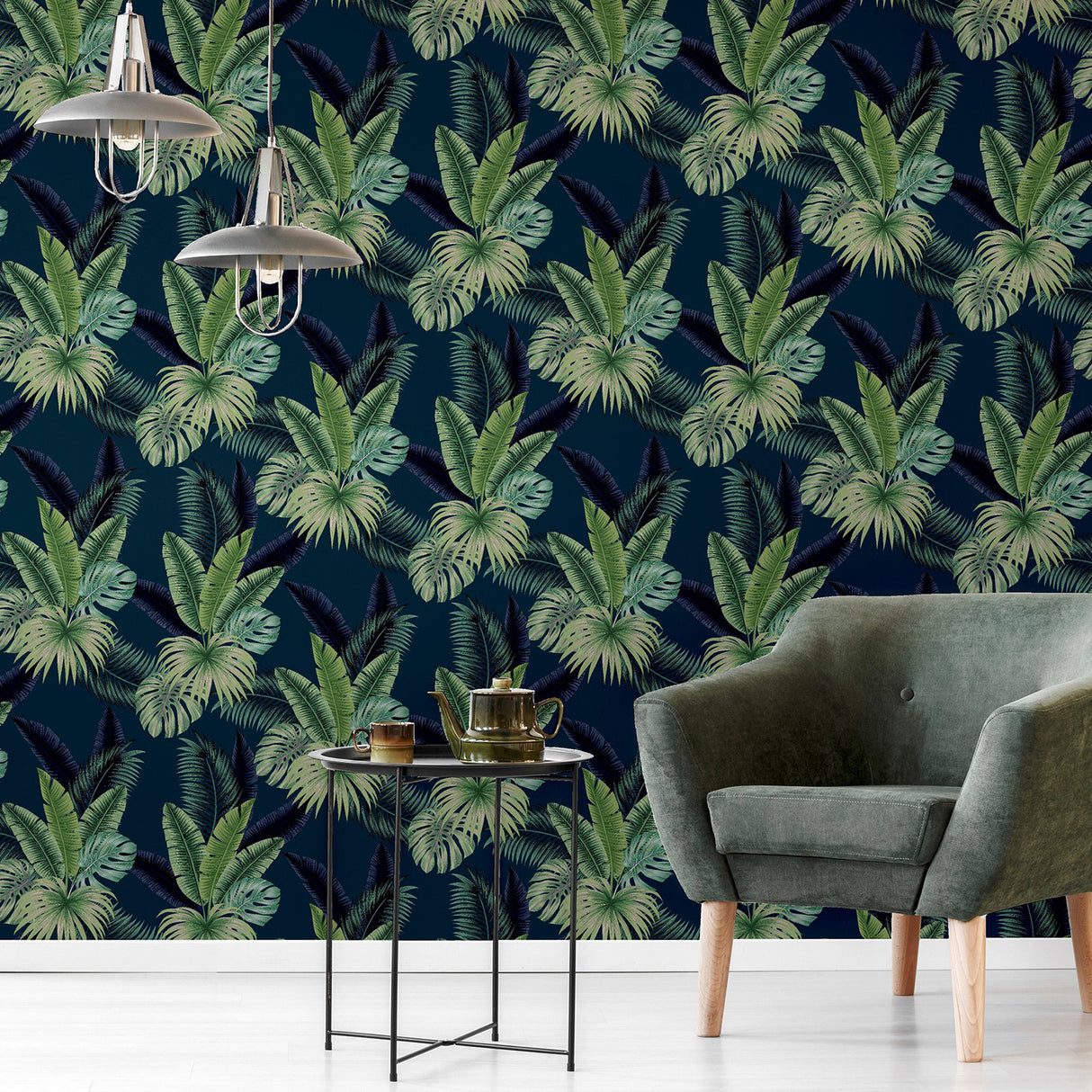 Miami Palms Navy by Arthouse Tropical Botanical Wallpaper- Brewster Home Fashions AH921407