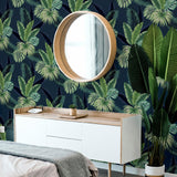 Miami Palms Navy by Arthouse Tropical Botanical Wallpaper- Brewster Home Fashions AH921407