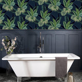 Miami Palms Navy by Arthouse Tropical Botanical Wallpaper- Brewster Home Fashions AH921407
