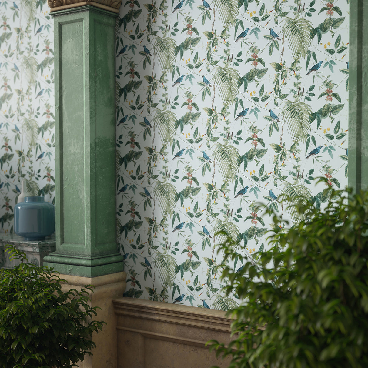 Nanette Light Blue by Arthouse Tropical Garden Wallpaper – Brewster Home Fashions AH921609
