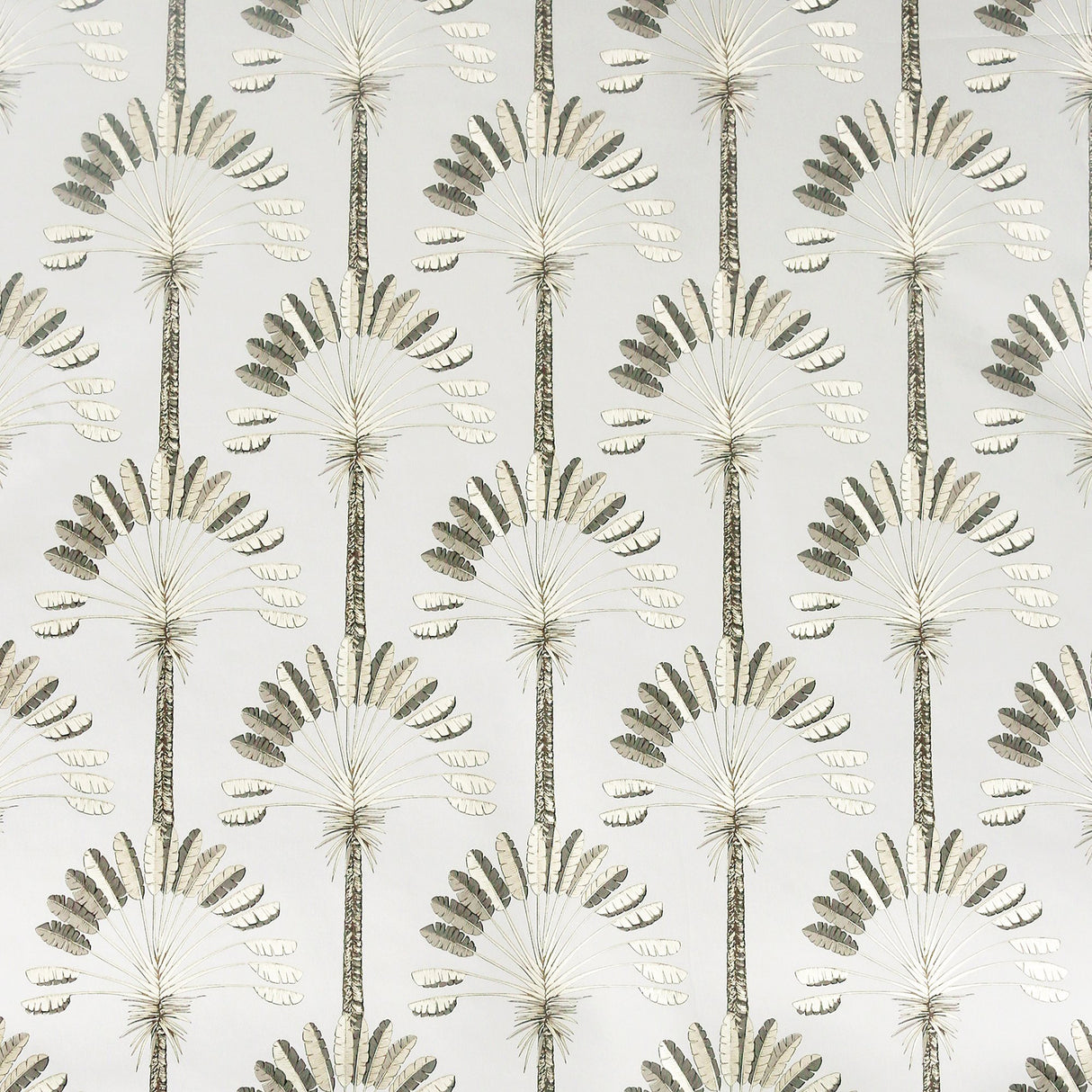 Arthouse Sylvia Gold Palm Palace Wallpaper with shimmering gold palm fronds on cream; detail and room scenes.
