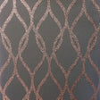 Ava rose gold glittering ogee wallpaper detail showing glittered curves over charcoal background