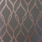 Ava rose gold glittering ogee wallpaper detail showing glittered curves over charcoal background