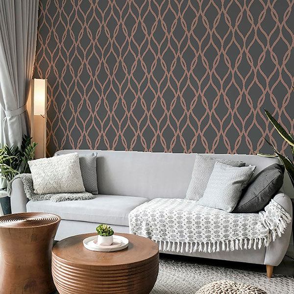 Ava Rose Gold by Arthouse Glittering Ogee Wallpaper – Brewster Home Fashions AH921803
