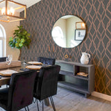 Ava Rose Gold by Arthouse Glittering Ogee Wallpaper – Brewster Home Fashions AH921803