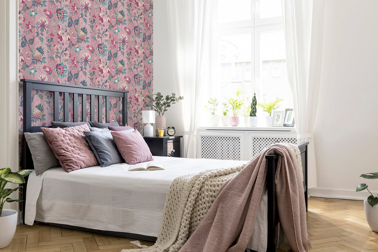 Cornelia Pink by Arthouse Floral Stripe Wallpaper – Brewster Home Fashions AH922802